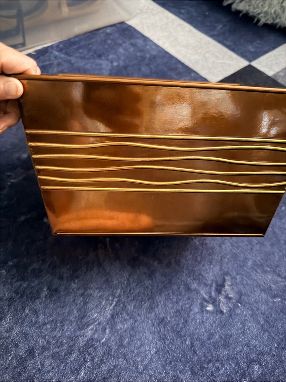 Copper and Gold Wave Accent Storage Bin - Decorative Home Organizer
